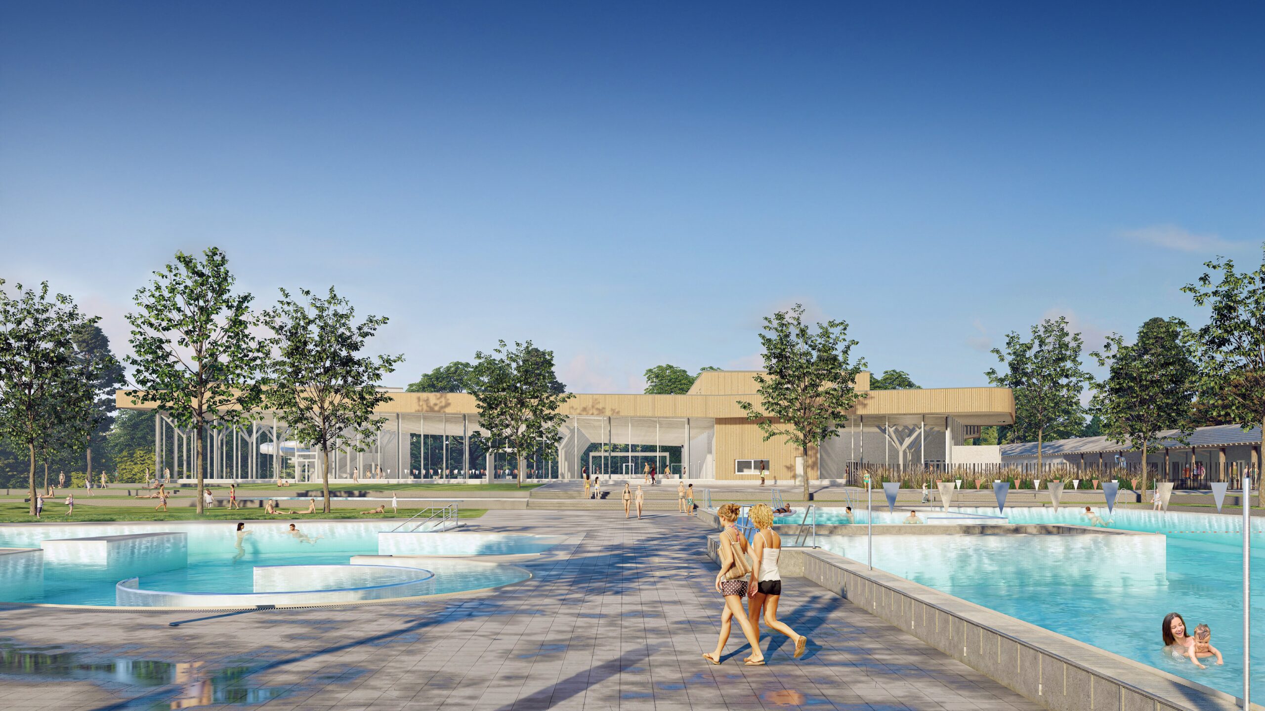 Symbolbild: Hallen- und Freibad NatuRA Rastatt. Grafik: Lehmann Architekten